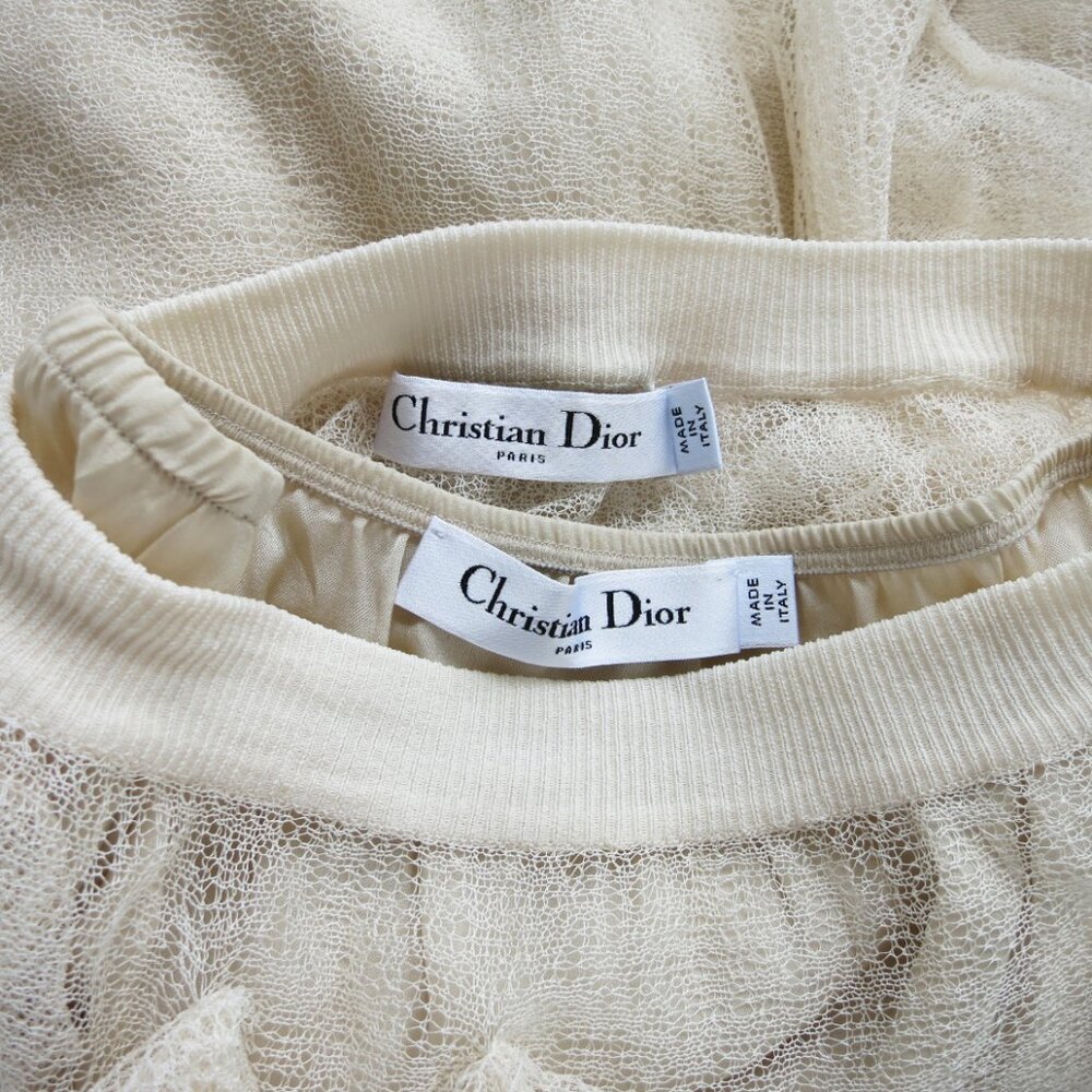 CHRISTIAN DIOR Beige Silk Tulle Ruffled Asymmetric Midi A-Line Sheer Skirt 36 - Picture 7 of 8
